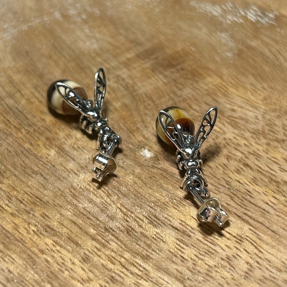 Amber Wasp 925 Sterling Silver Dangle Earrings - Picture 3 of 14